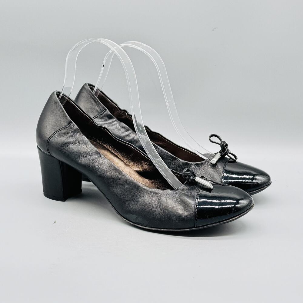 AGL Attilio Giusti Leombruni Shoes Women 9 Black Leather Cap Toe Heel Dress Pump - Picture 2 of 13